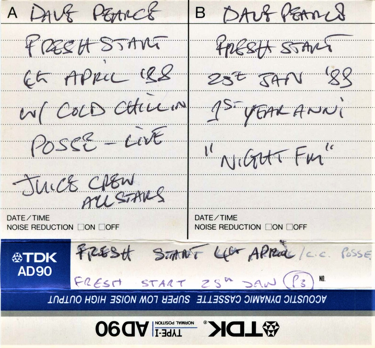 Dave Pearce - 24 Jan 1988 Nite FM 1st Birthday J-Card Part 1 Outer